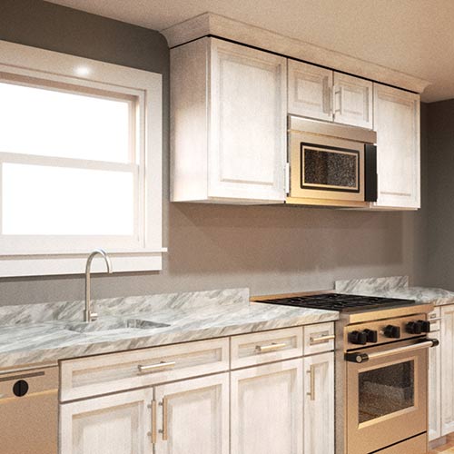 Interior rendering of a kitchen.