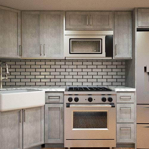 Interior rendering of a kitchen.
